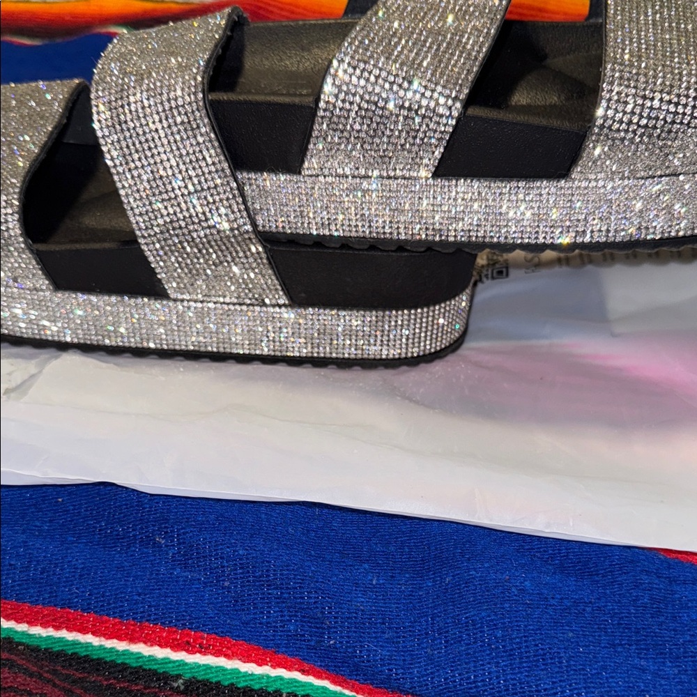 Elegant Silver Rhinestone Slide Sandals - Picture 16 of 16
